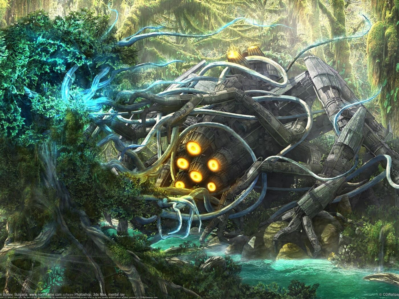 Космический корабль в джунгялх обои