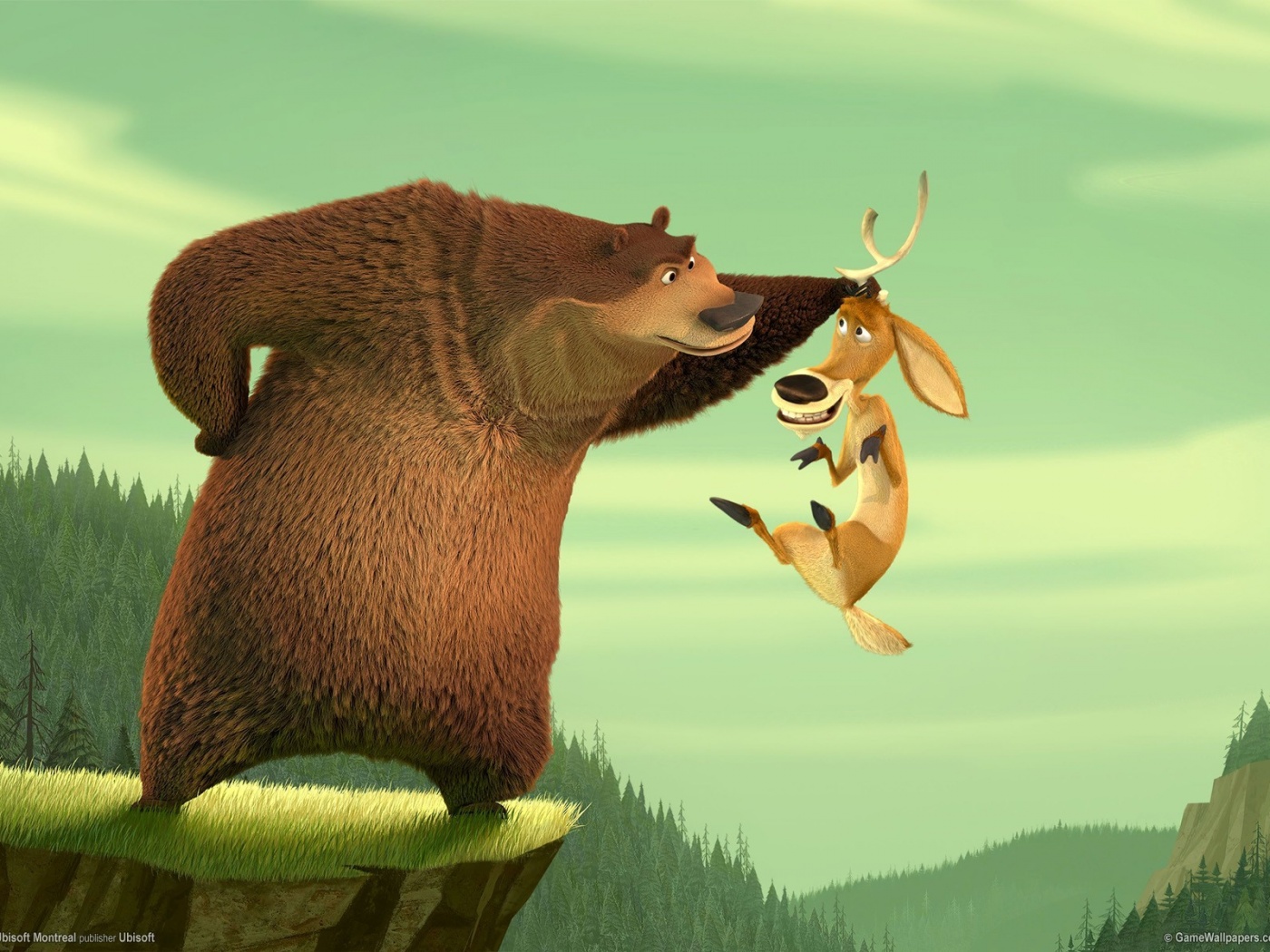 Медведь прессует оленя обои