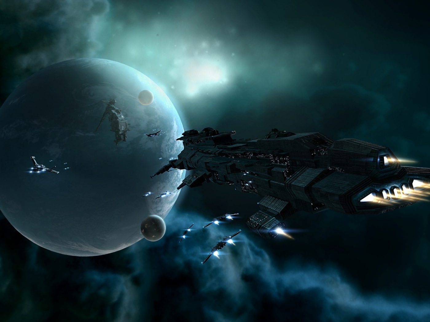 Космический флот атакует планету обои