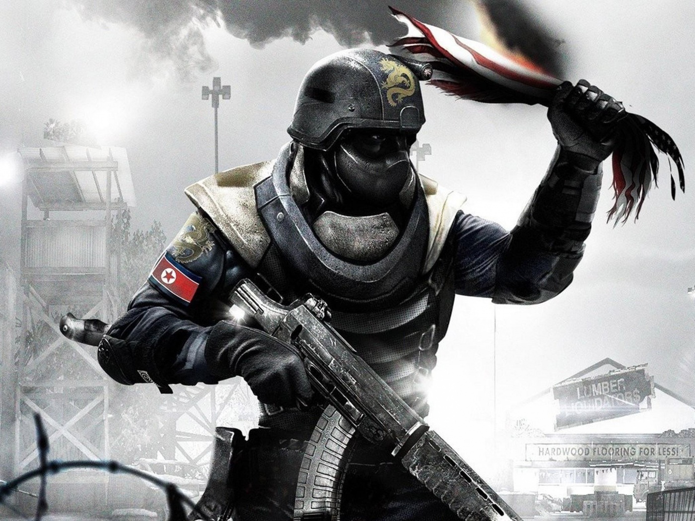 Китайский солдат жжет американский флаг обои