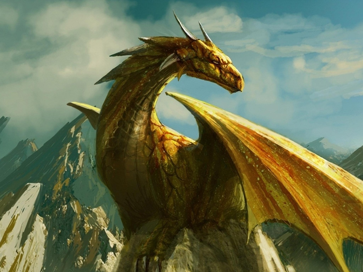 Дракон на вершине скалы обои