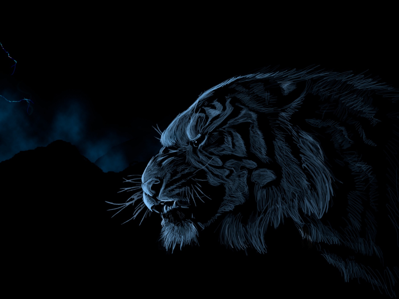 Рисунок грозного тигра обои