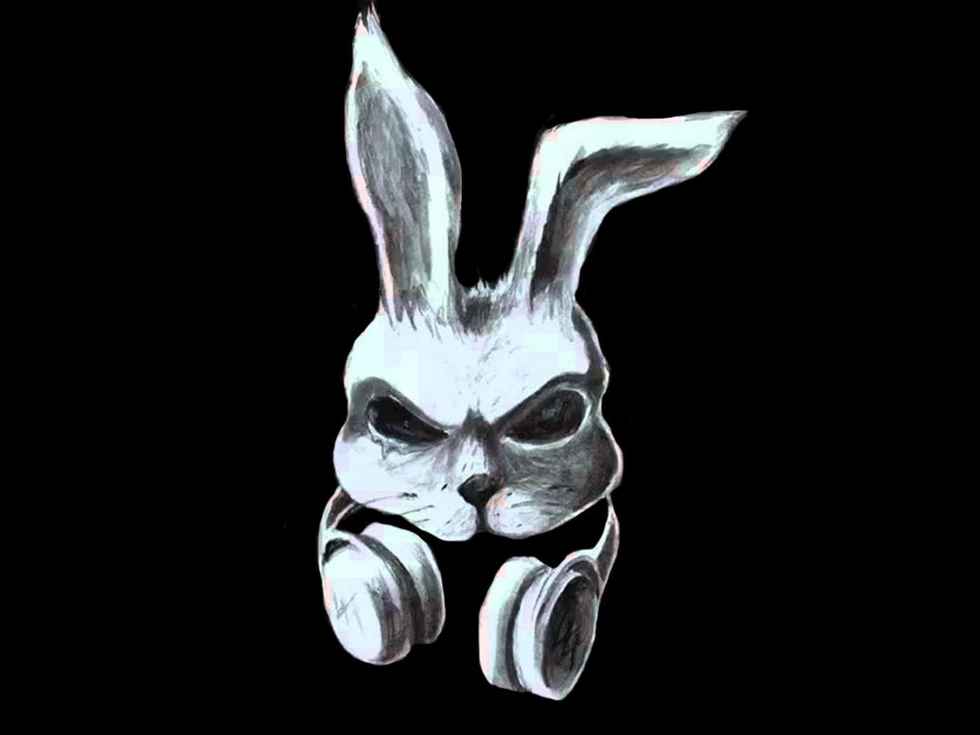 Кролик в наушниках обои