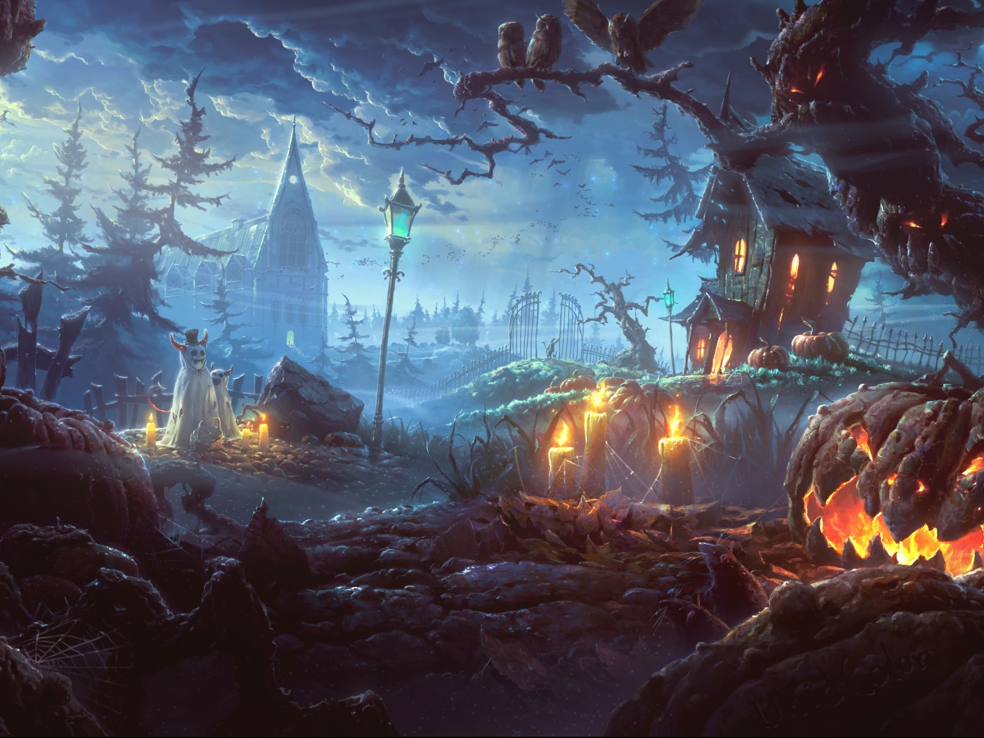 Страшный хэллоувинский пейзаж обои