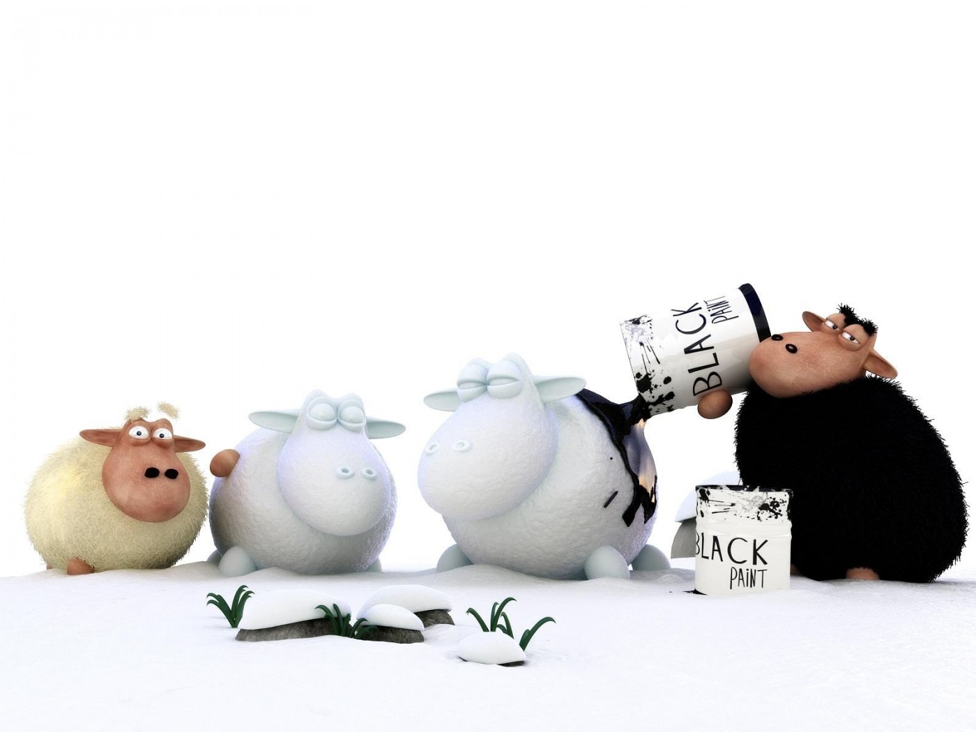 Овечки лепят снеговиков обои