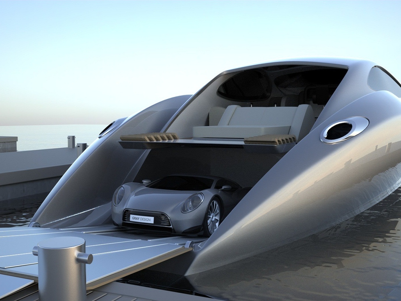 Яхта с автомобилем на борту обои