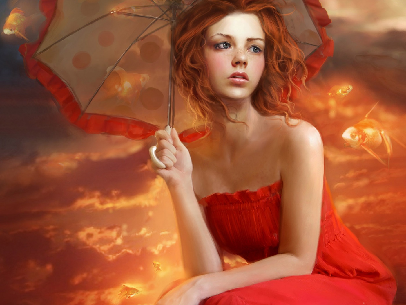 Девушка с зонтиком обои