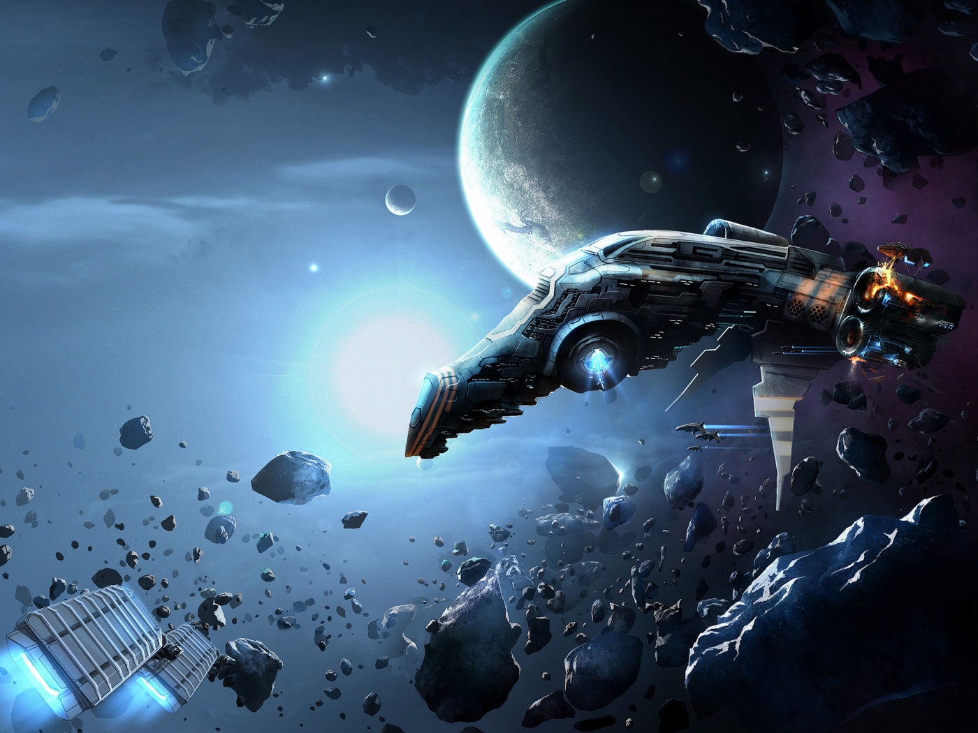 Полет в астероидах обои