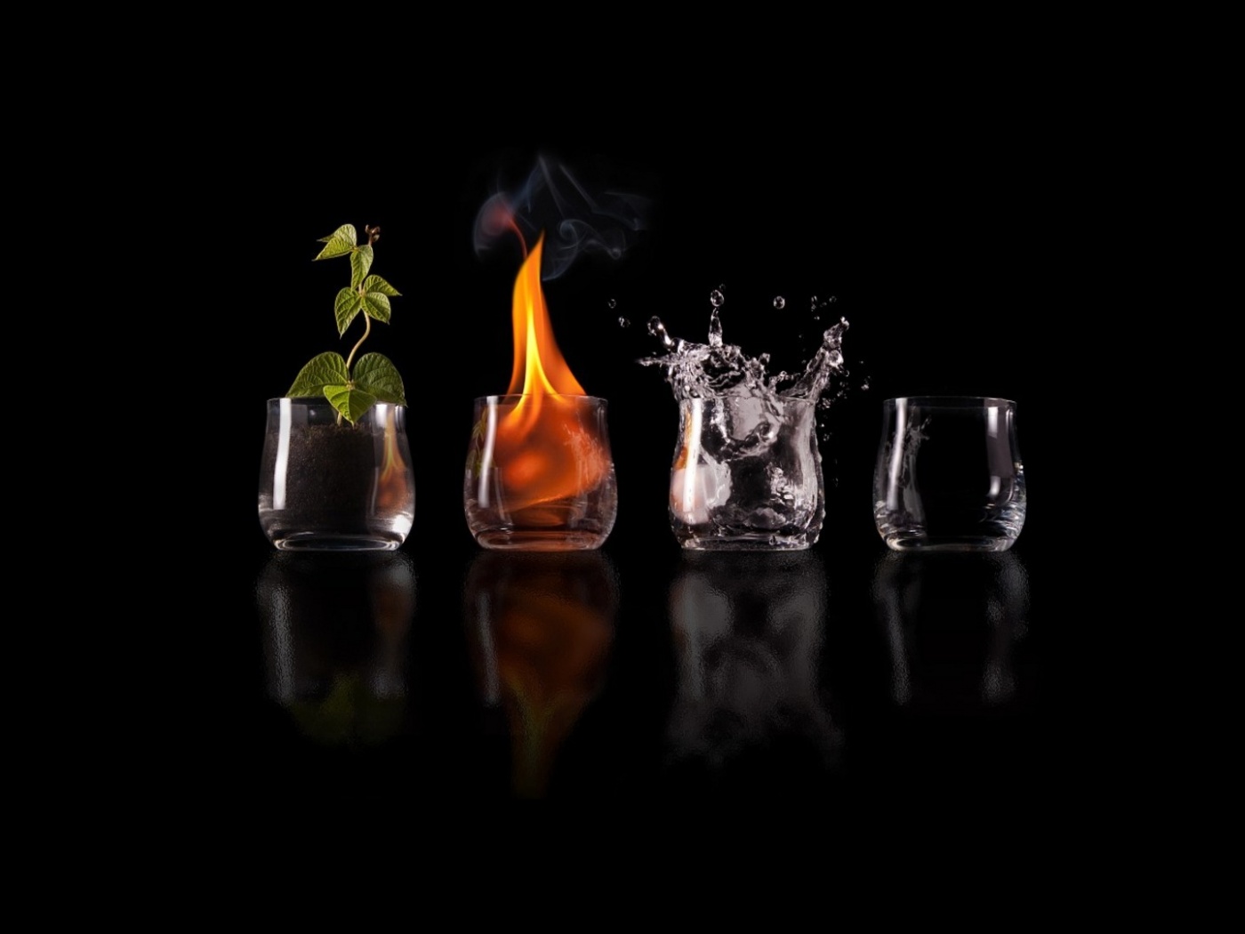 Четыре стихии: земля, огонь, вода, воздух. обои