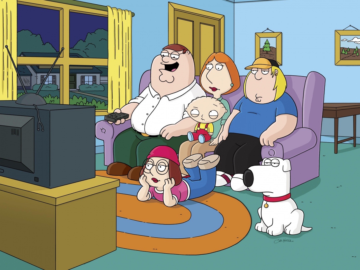 Гриффины всей семьей перед телевизором обои