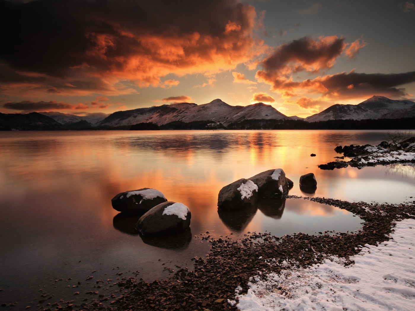 Картинный закат на озере обои