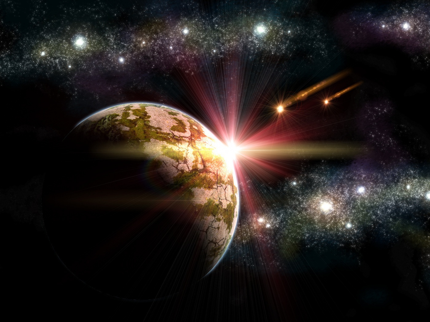 Кометы пролетают вблизи планеты обои