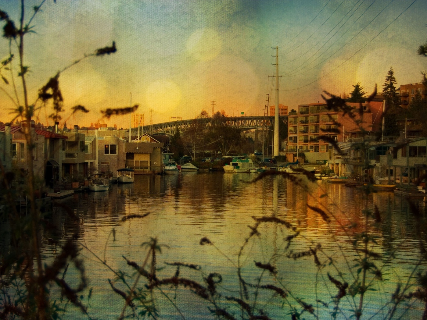 Городок на реке обои