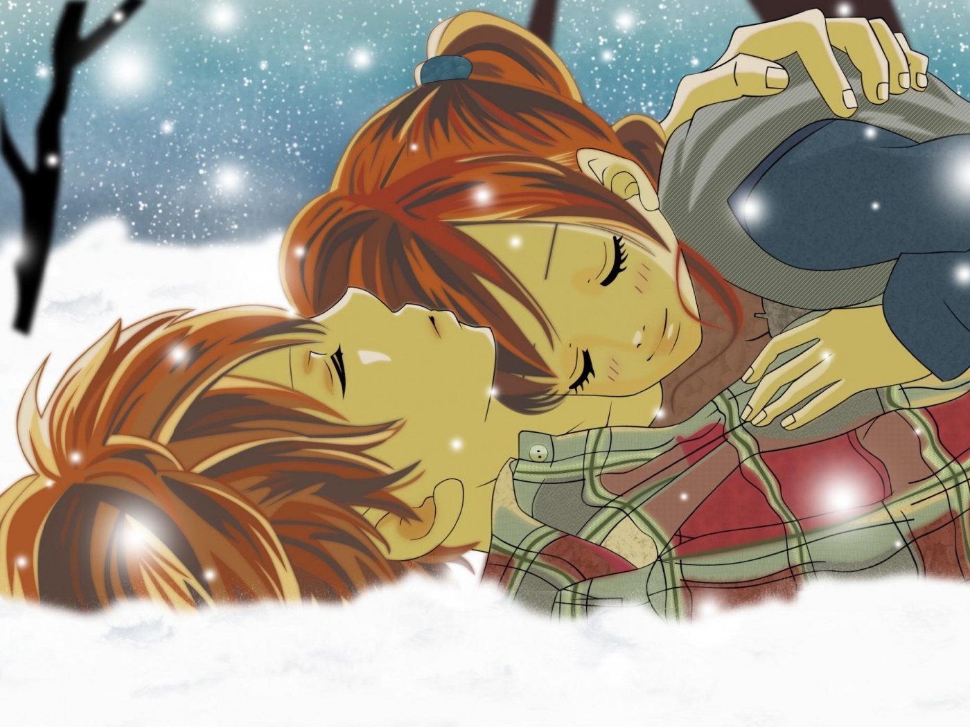 Двое на снегу из Bokura Ga Ita обои