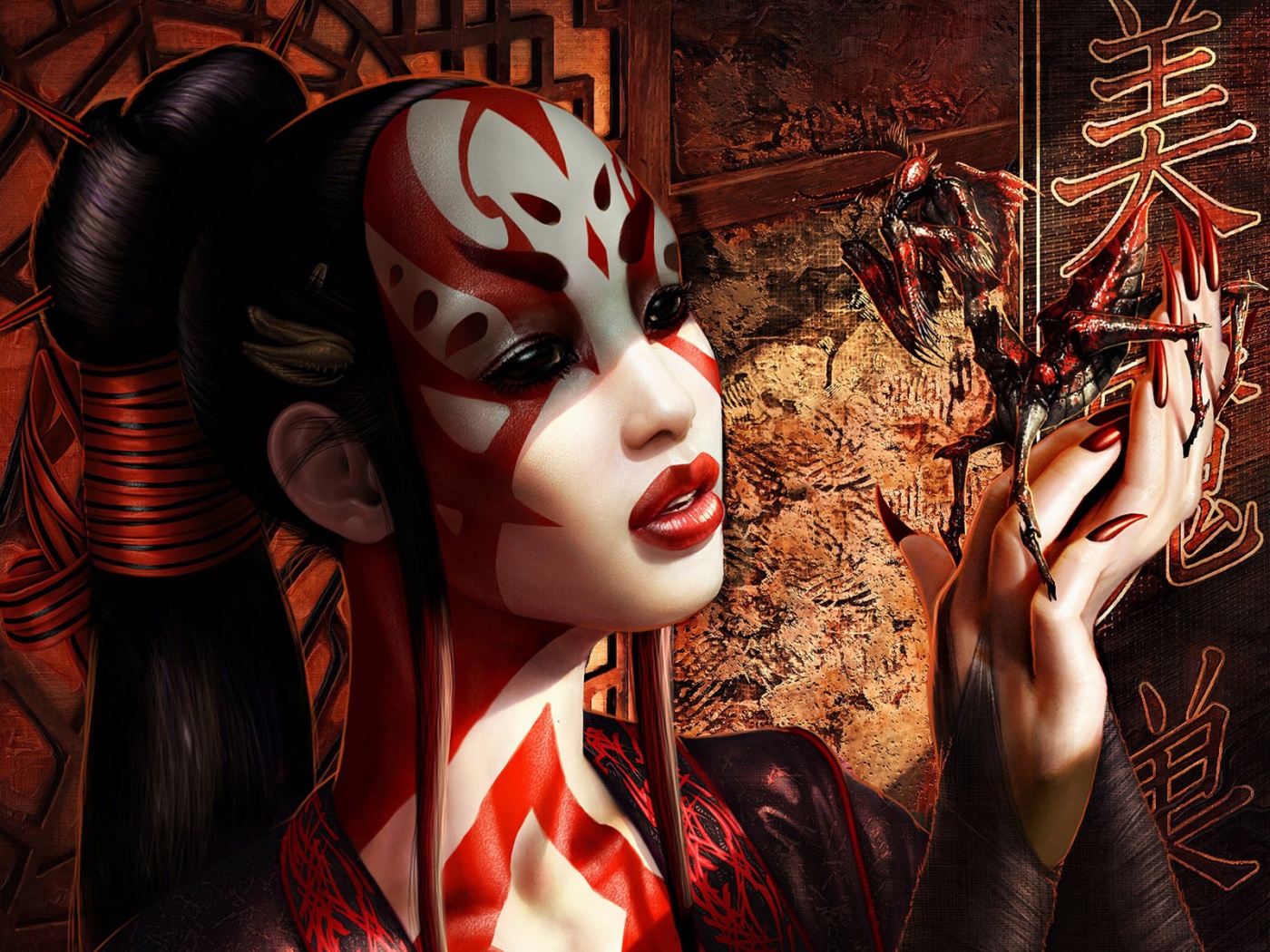 Девушка и богомол обои