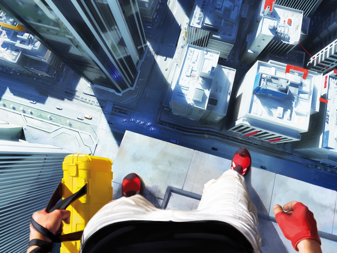 Фейт на краю небоскреба обои