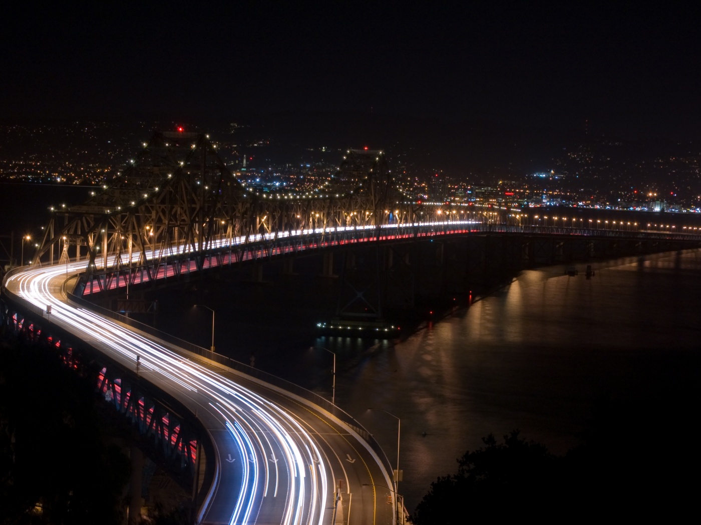 Вид на мост ночью обои