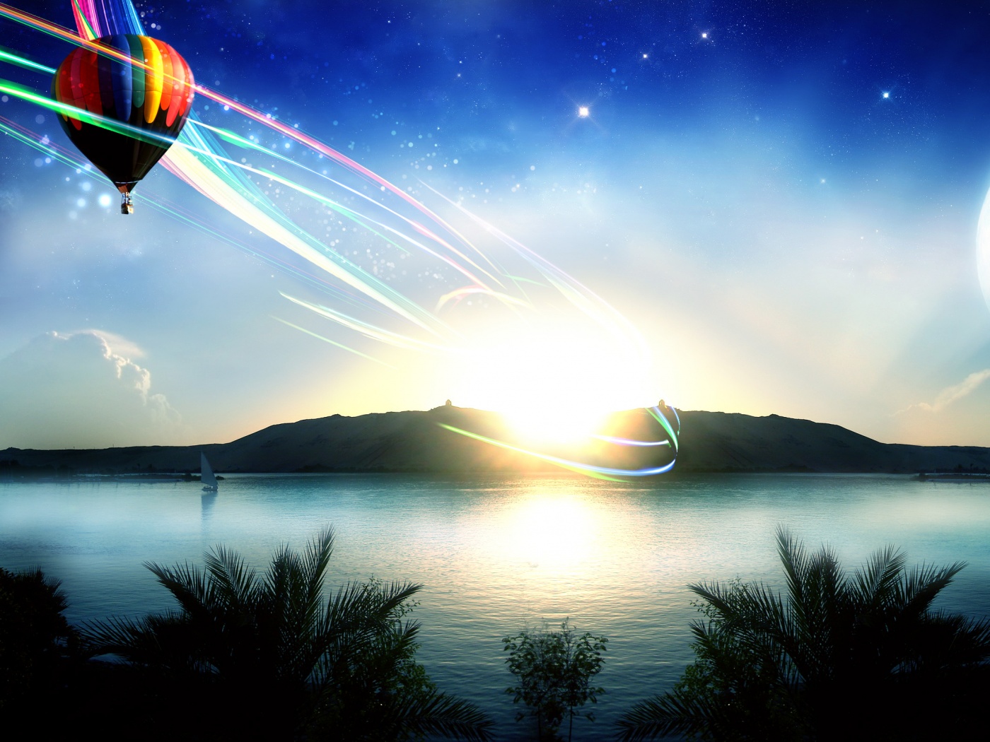 Радужный воздушный шар обои