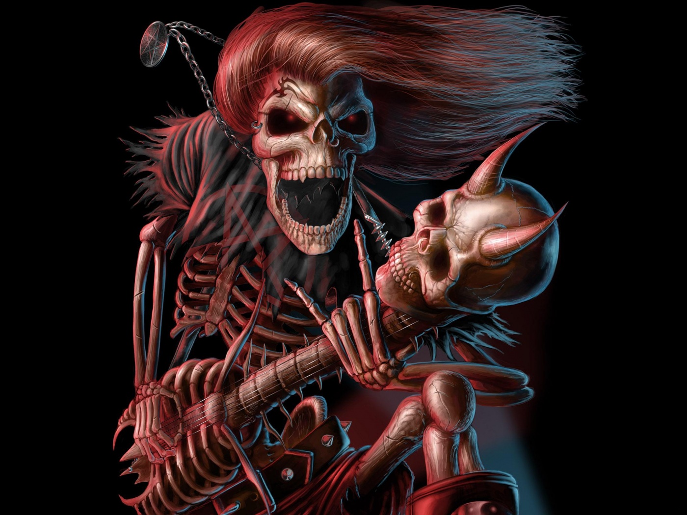 Скелет играет на скелет-гитары обои