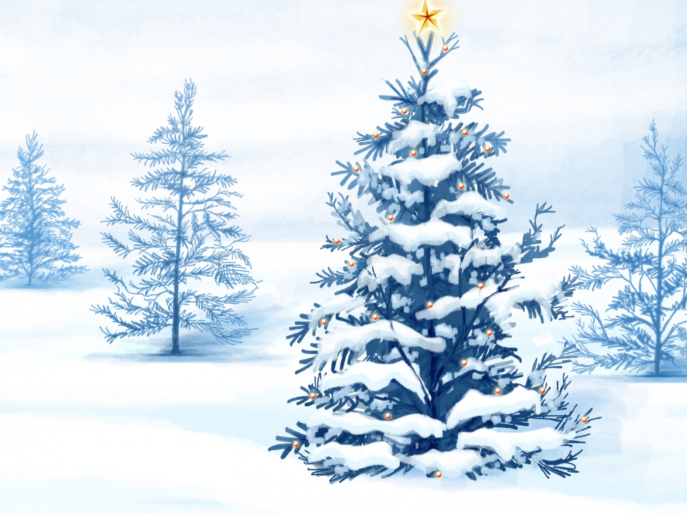 Украшенная ёлочка в лесу обои