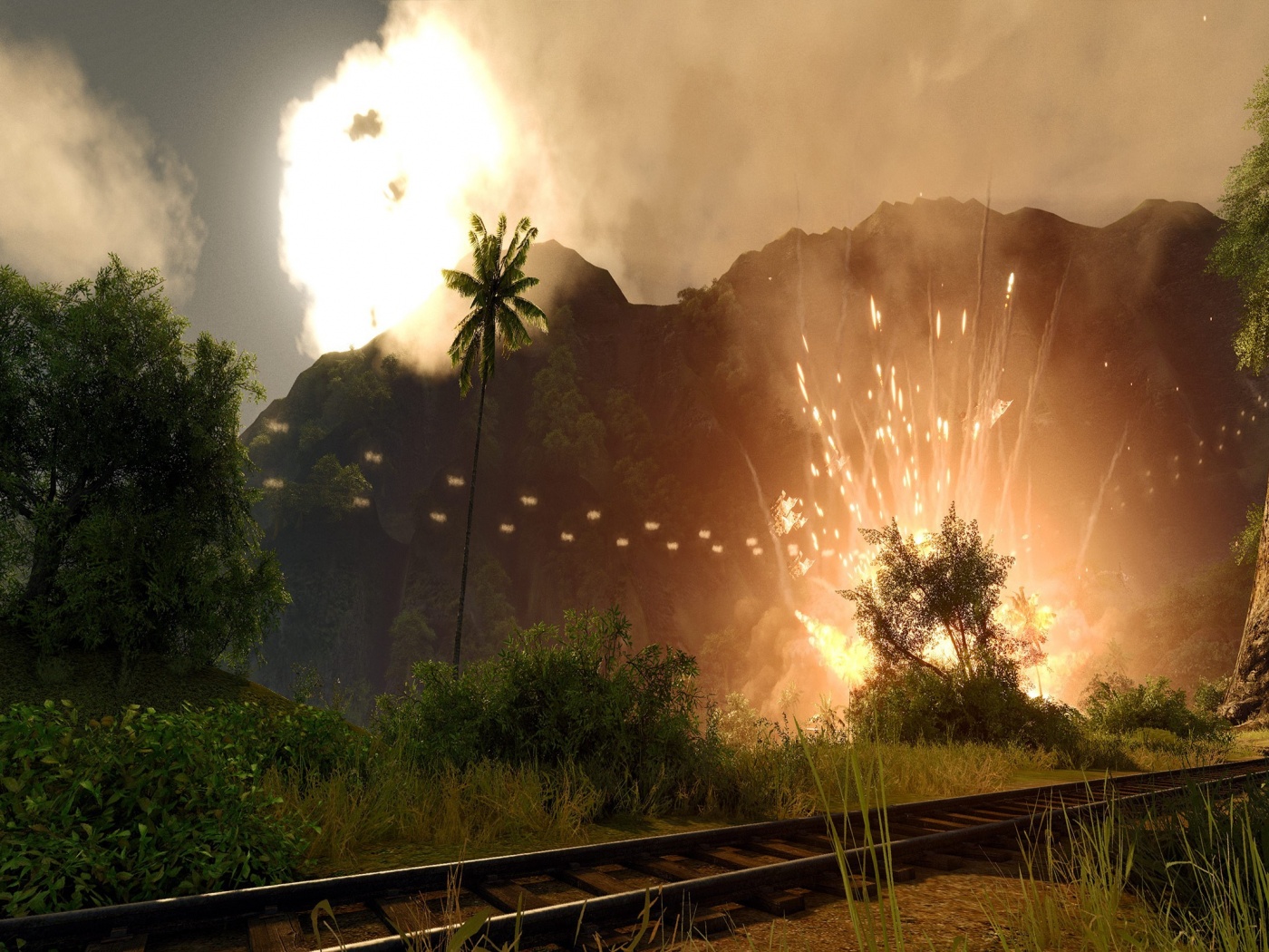 Взрыв в кустах обои