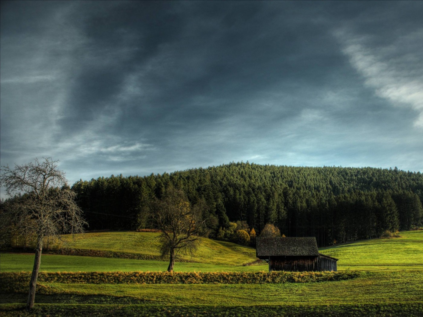 Домик в поле обои