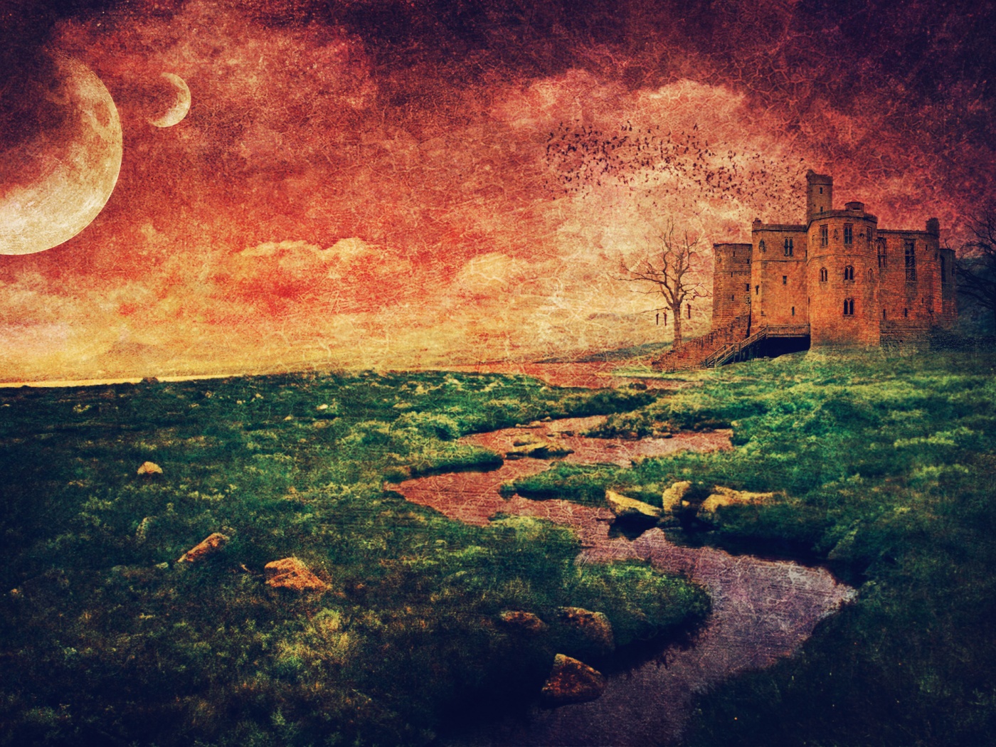 Старинный пейзаж с замком обои
