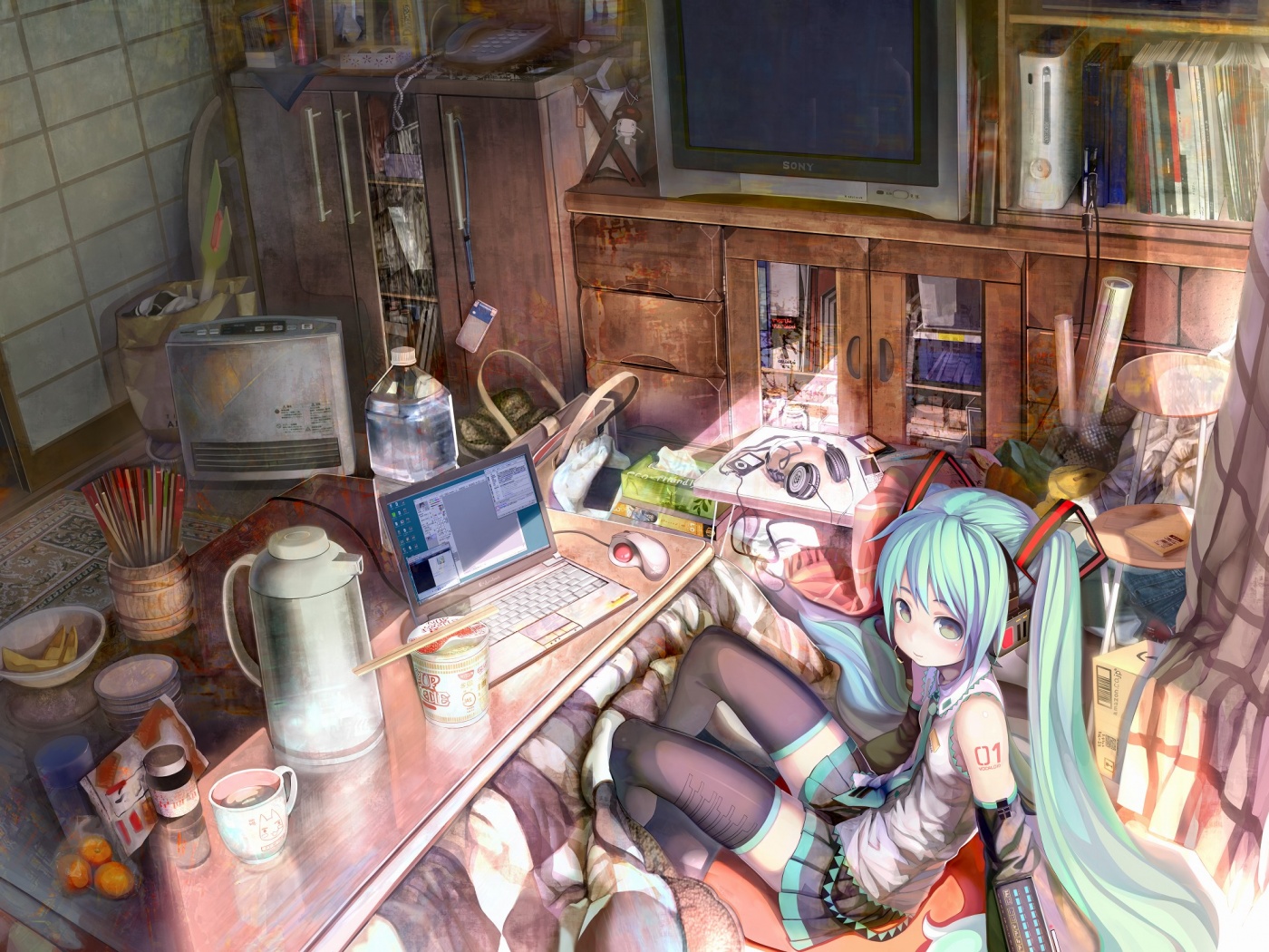 Хатсуне Мику в своей комнате обои