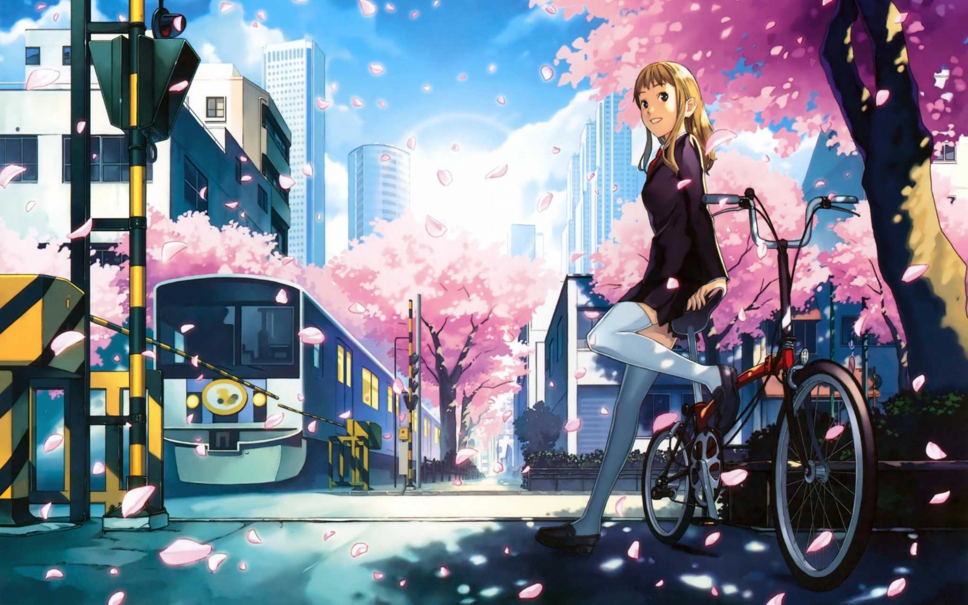 Японская школьница на велосипеде обои