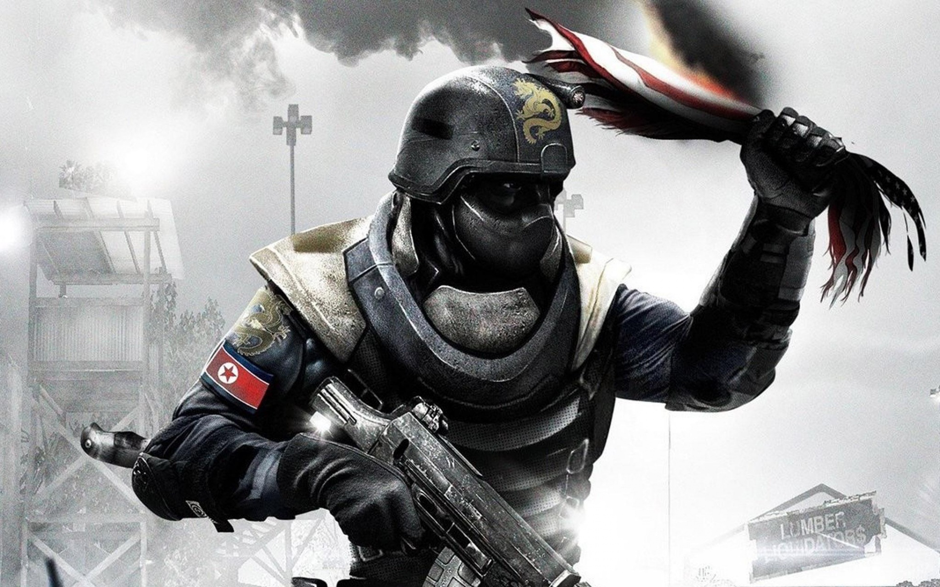 Китайский солдат жжет американский флаг обои