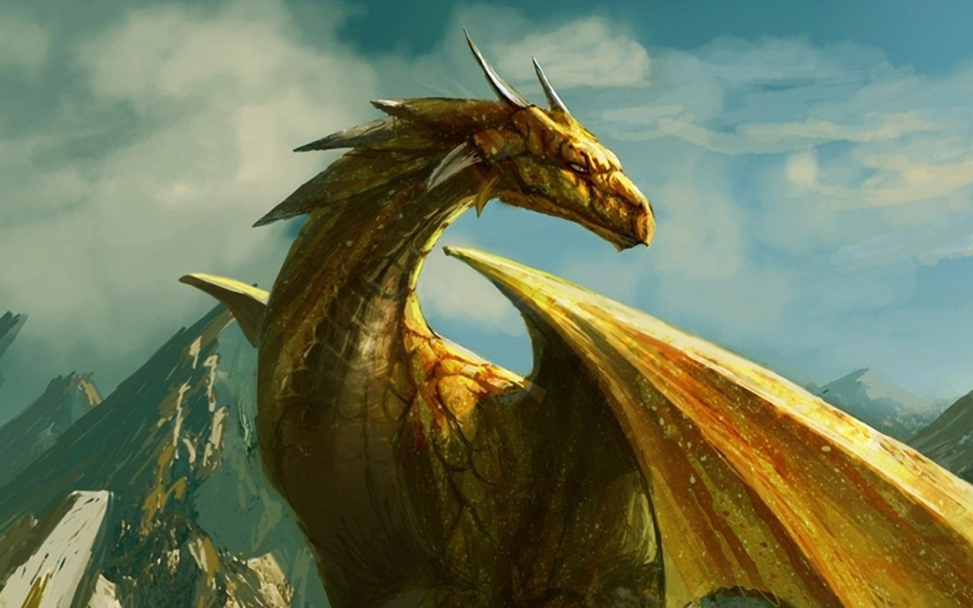 Дракон на вершине скалы обои