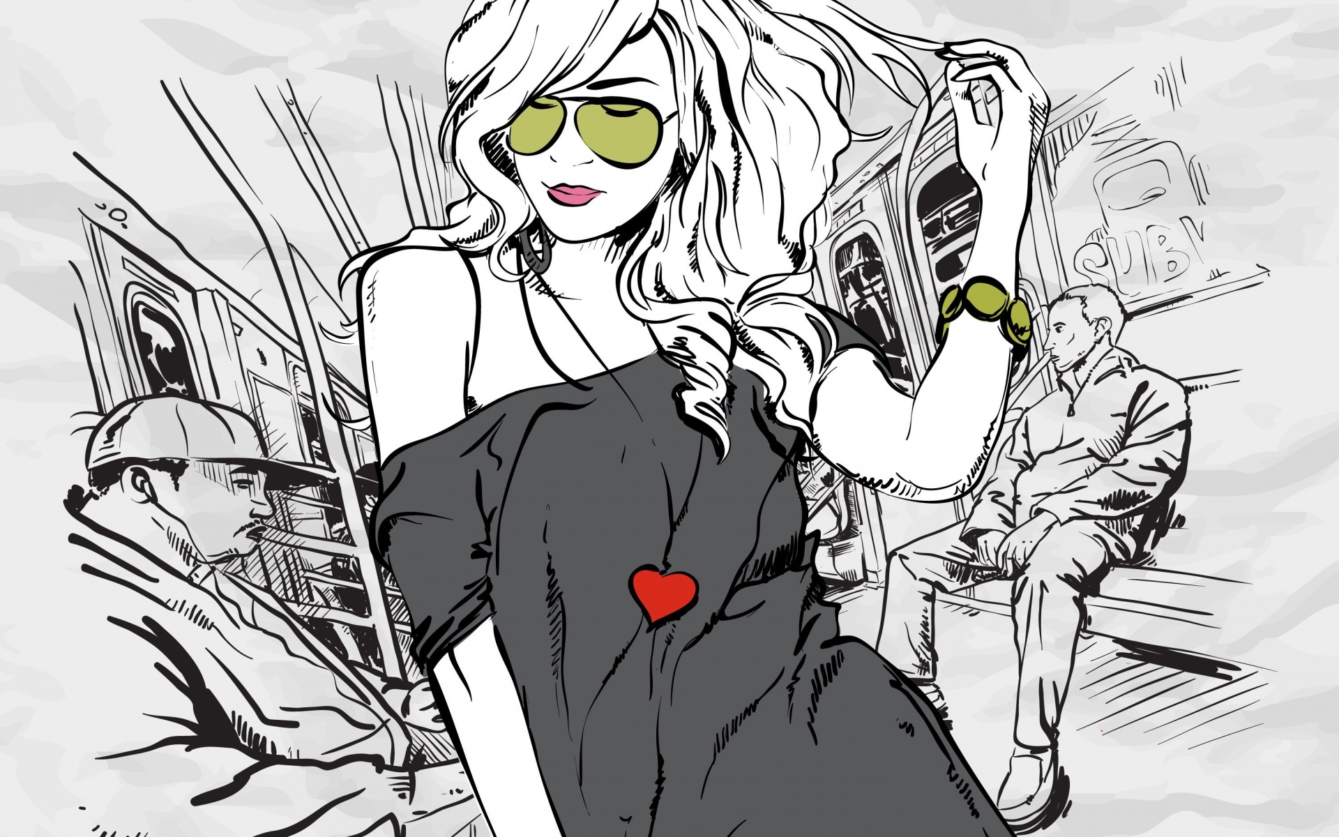 Стильная девушка в метро обои