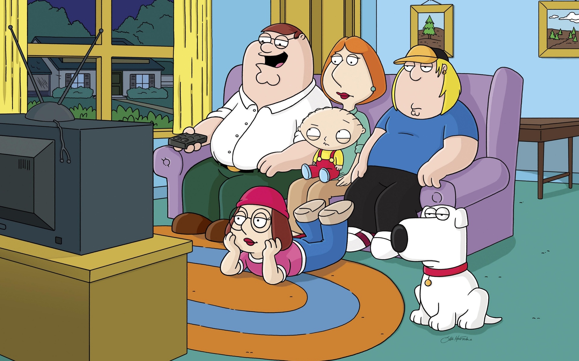 Гриффины всей семьей перед телевизором обои
