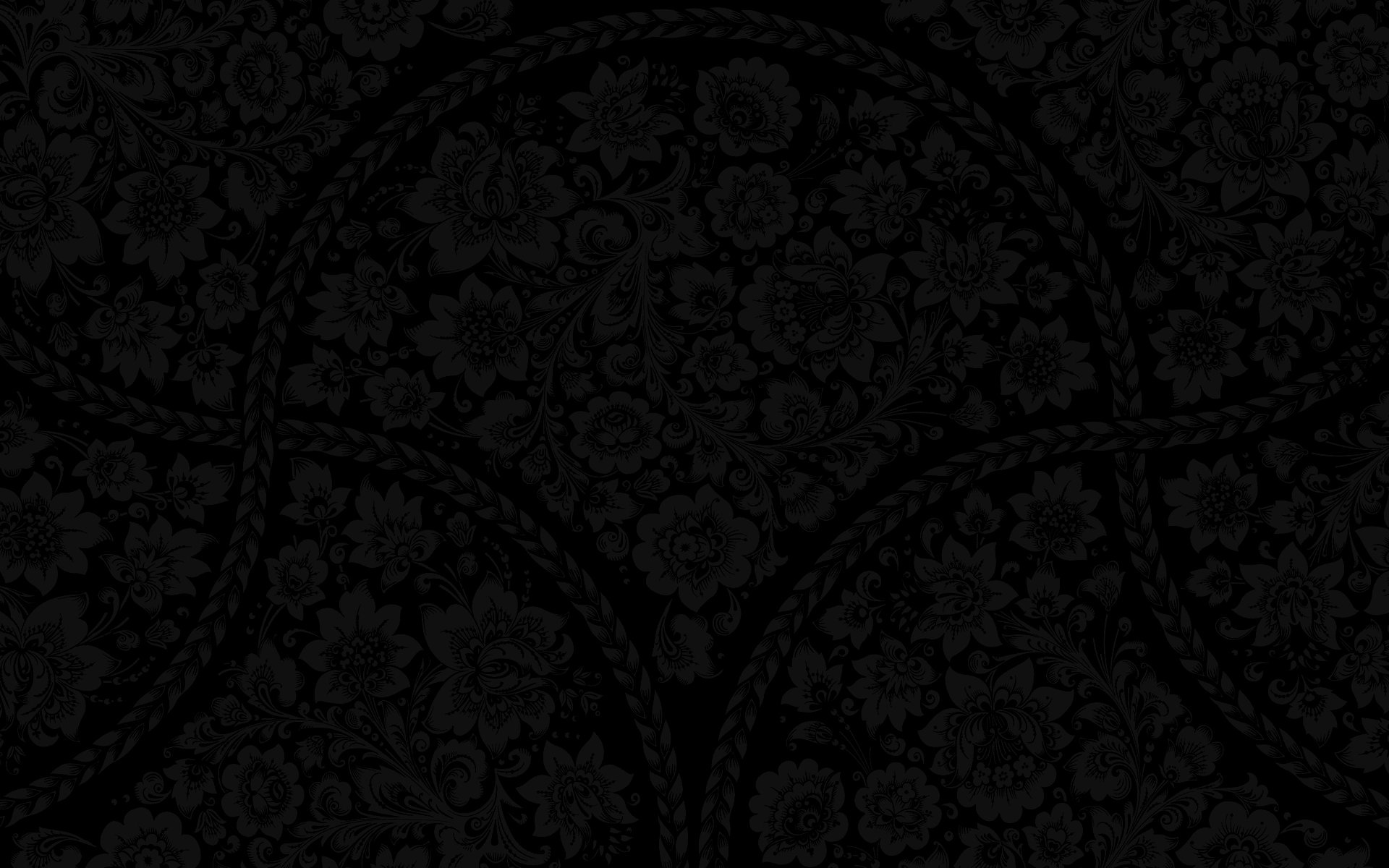 Черный цветастый узор под хохлому обои