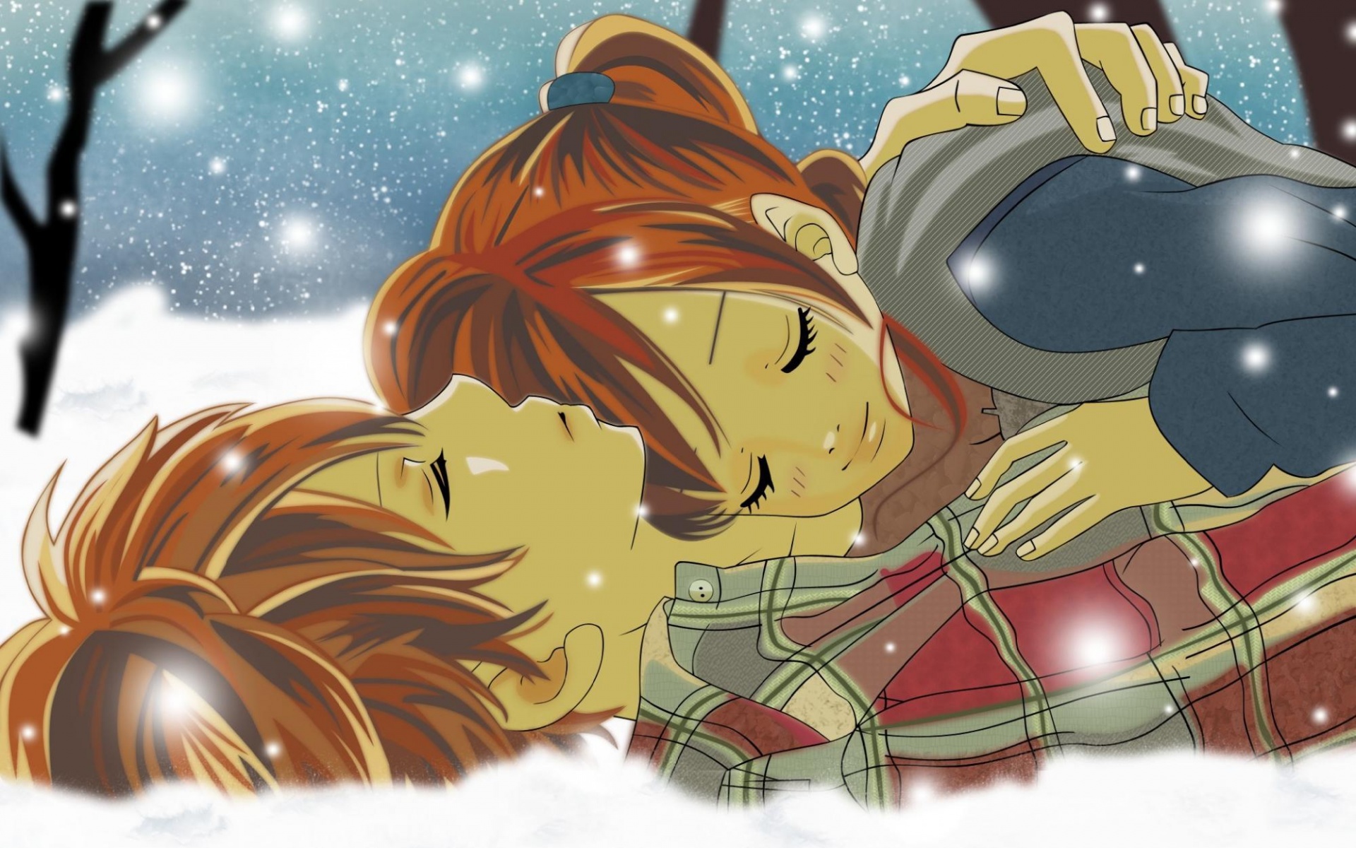 Двое на снегу из Bokura Ga Ita обои