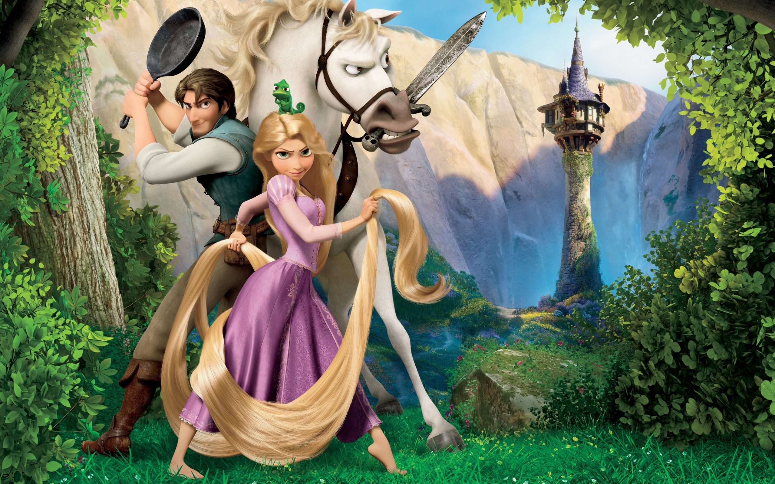 Рапунцель, Флин, Максимус и Паскаль обои