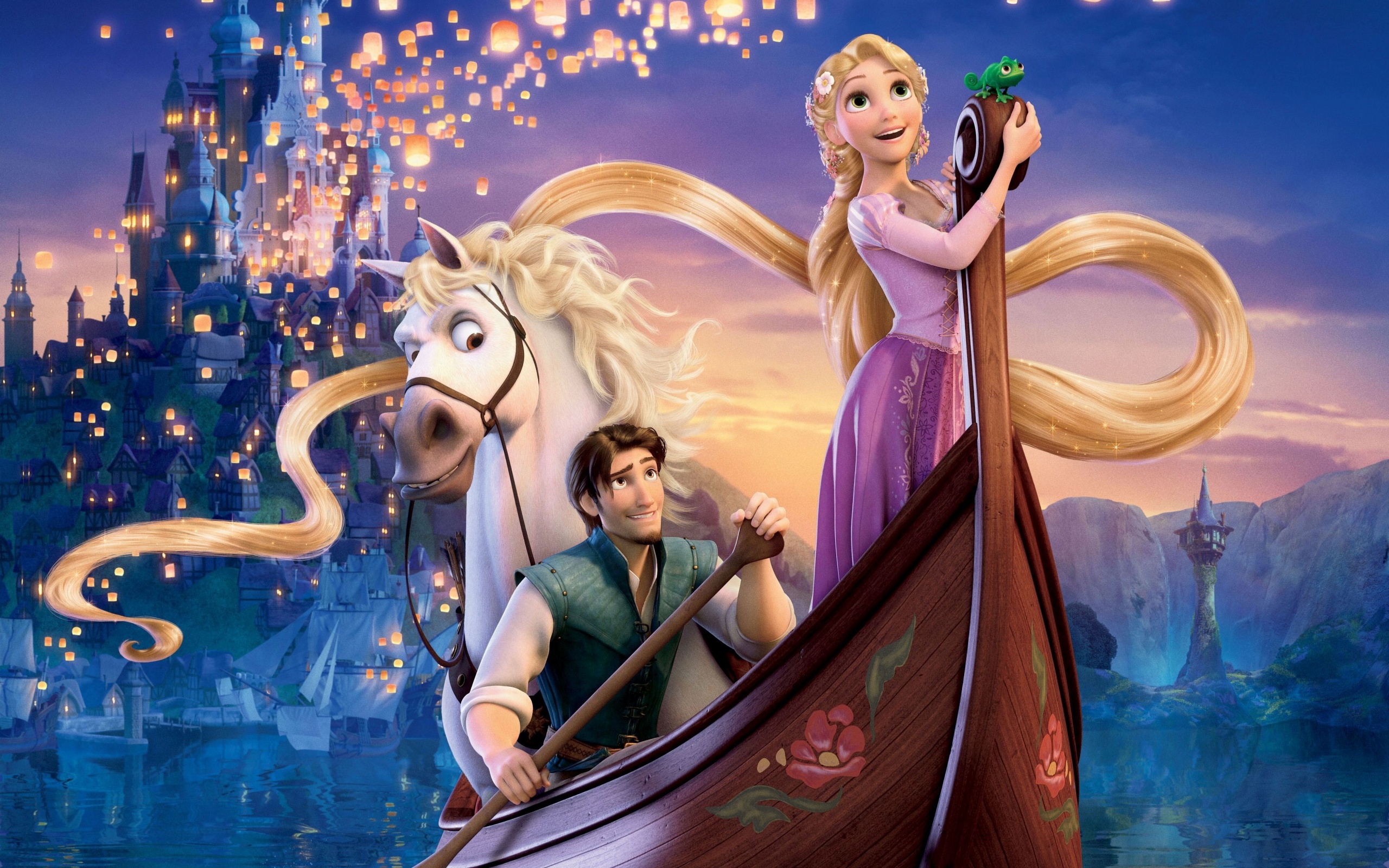 Рапунцель и Флин на лодке обои