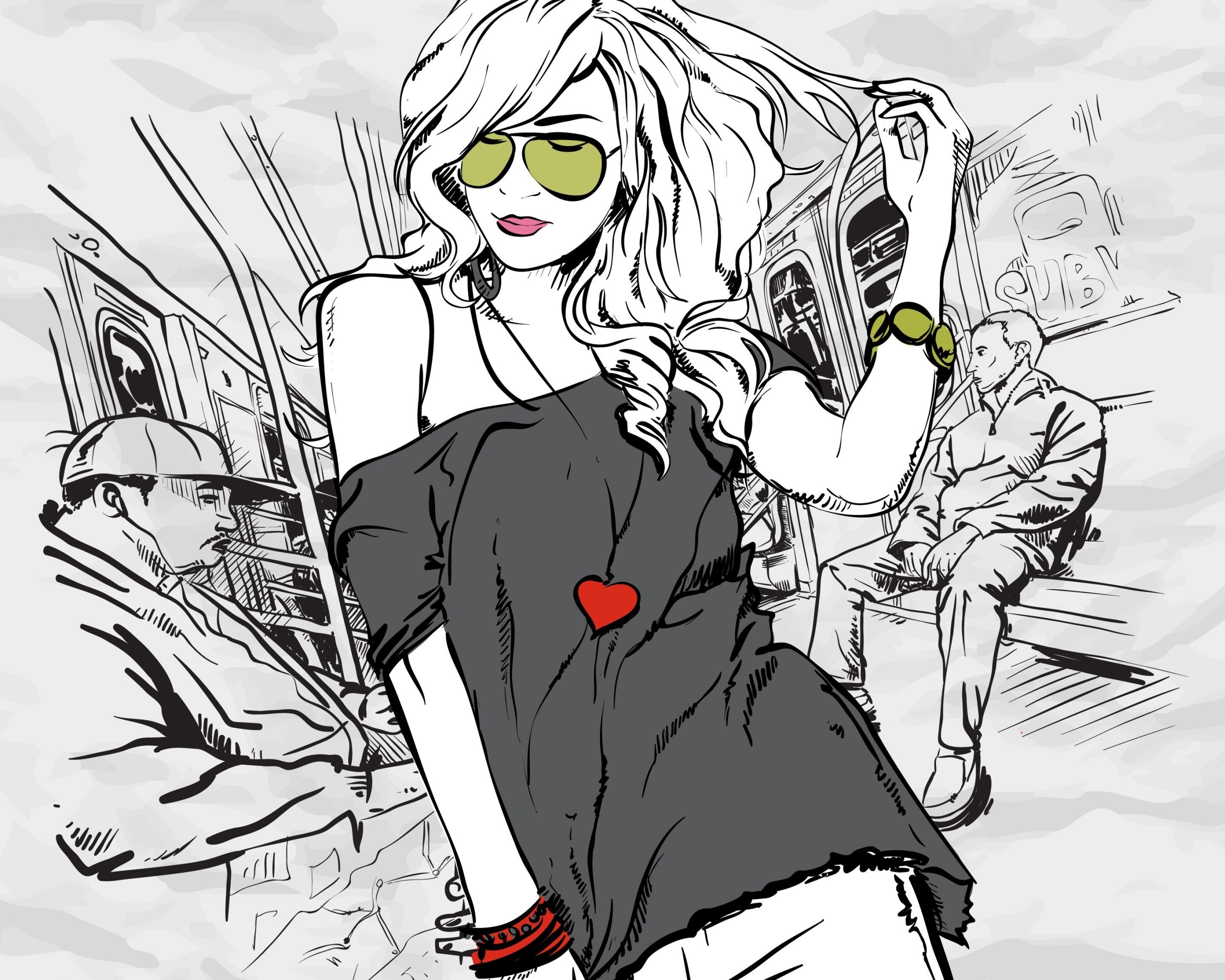 Стильная девушка в метро обои