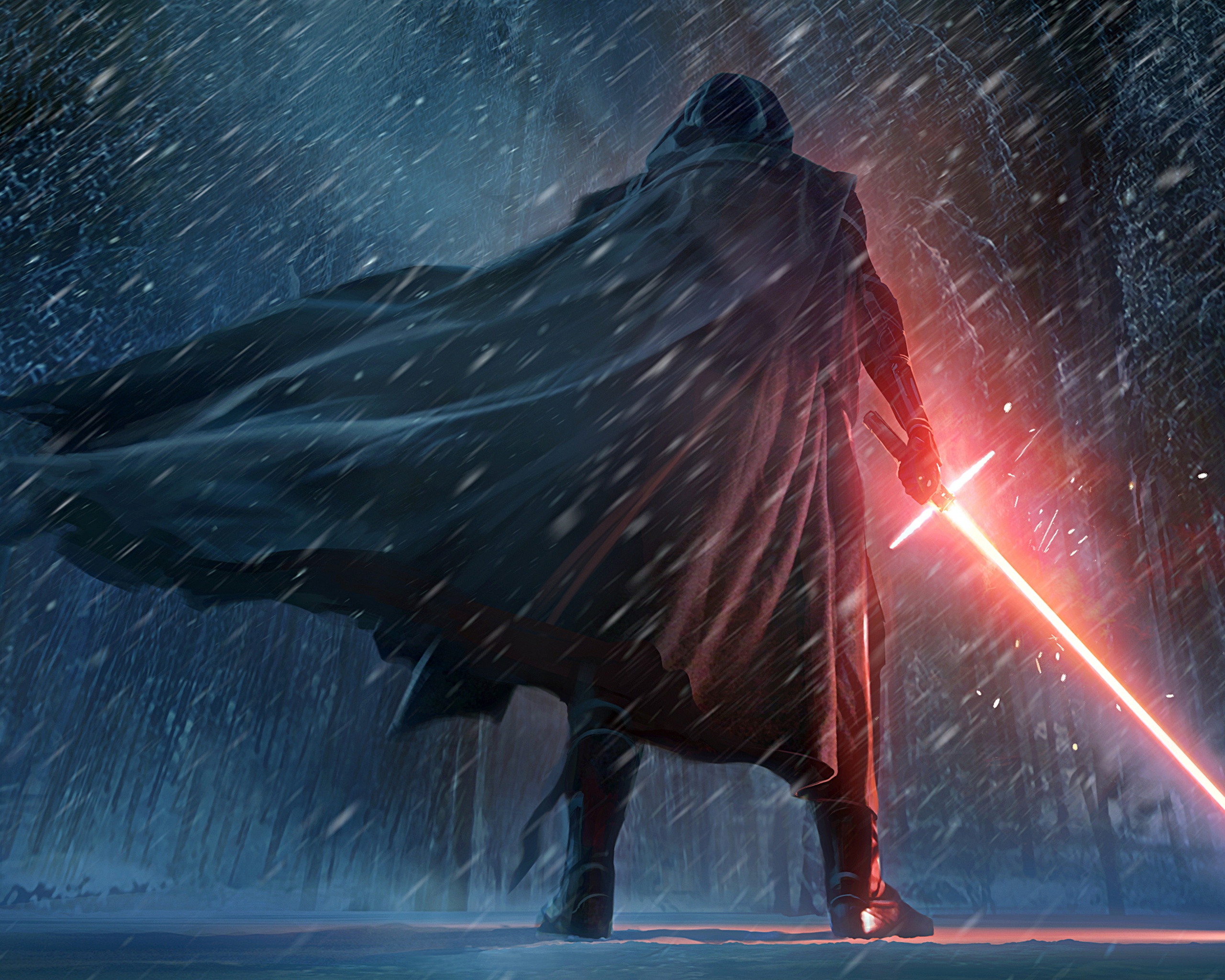 Кайло Рен в зимнем лесу обои