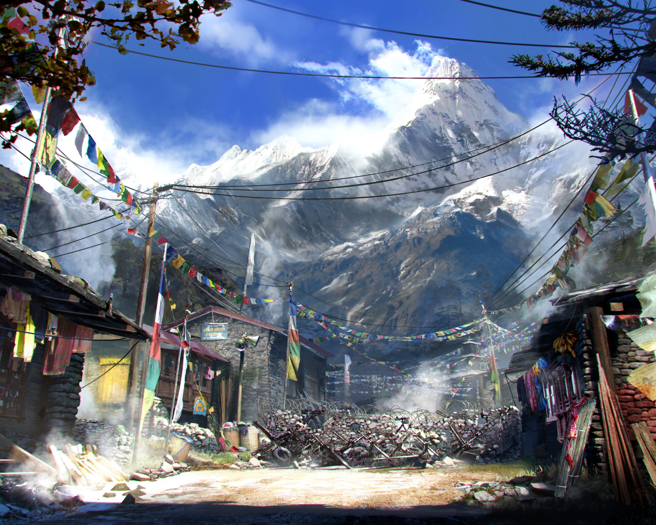 Загороженная улица в горах обои