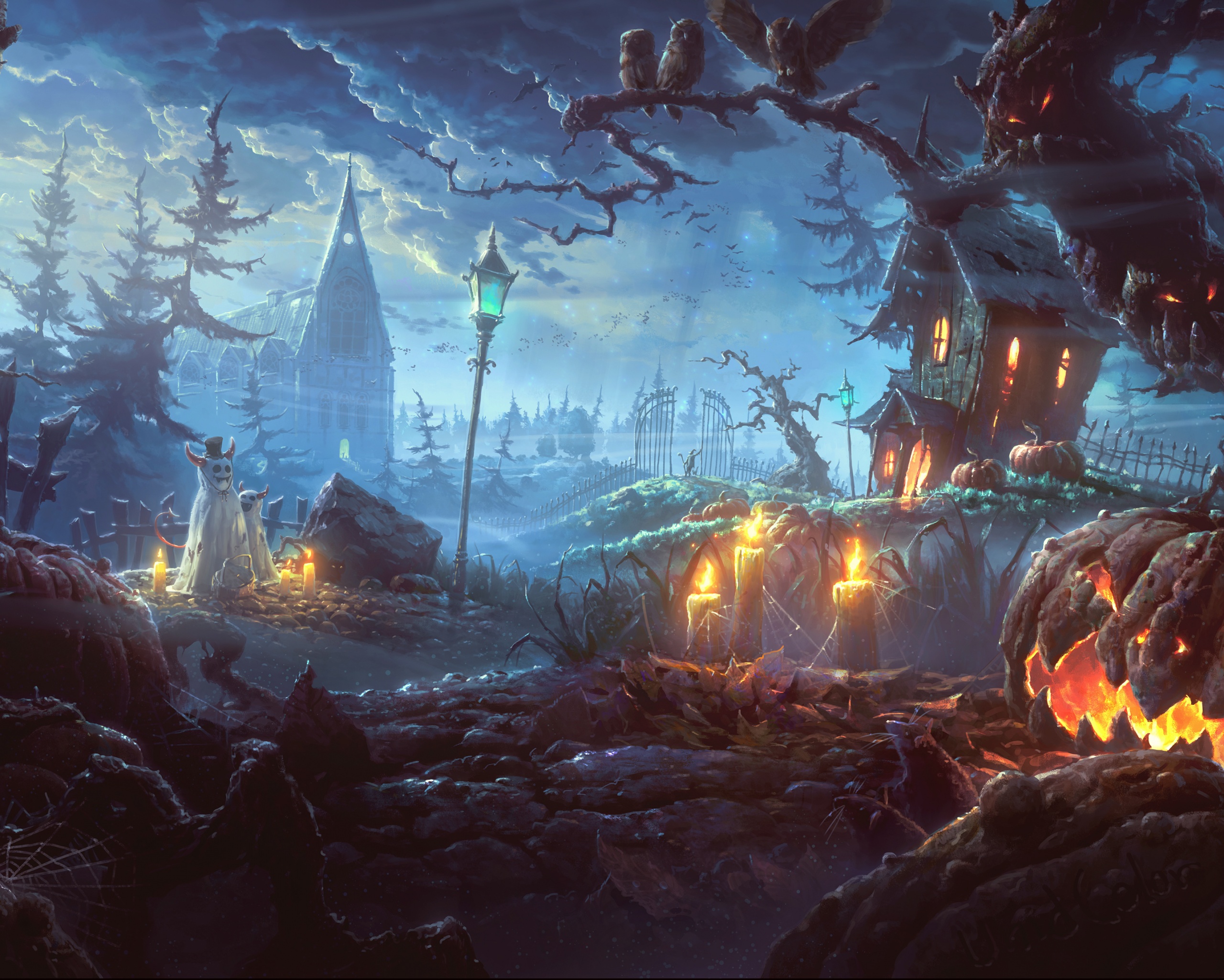 Страшный хэллоувинский пейзаж обои