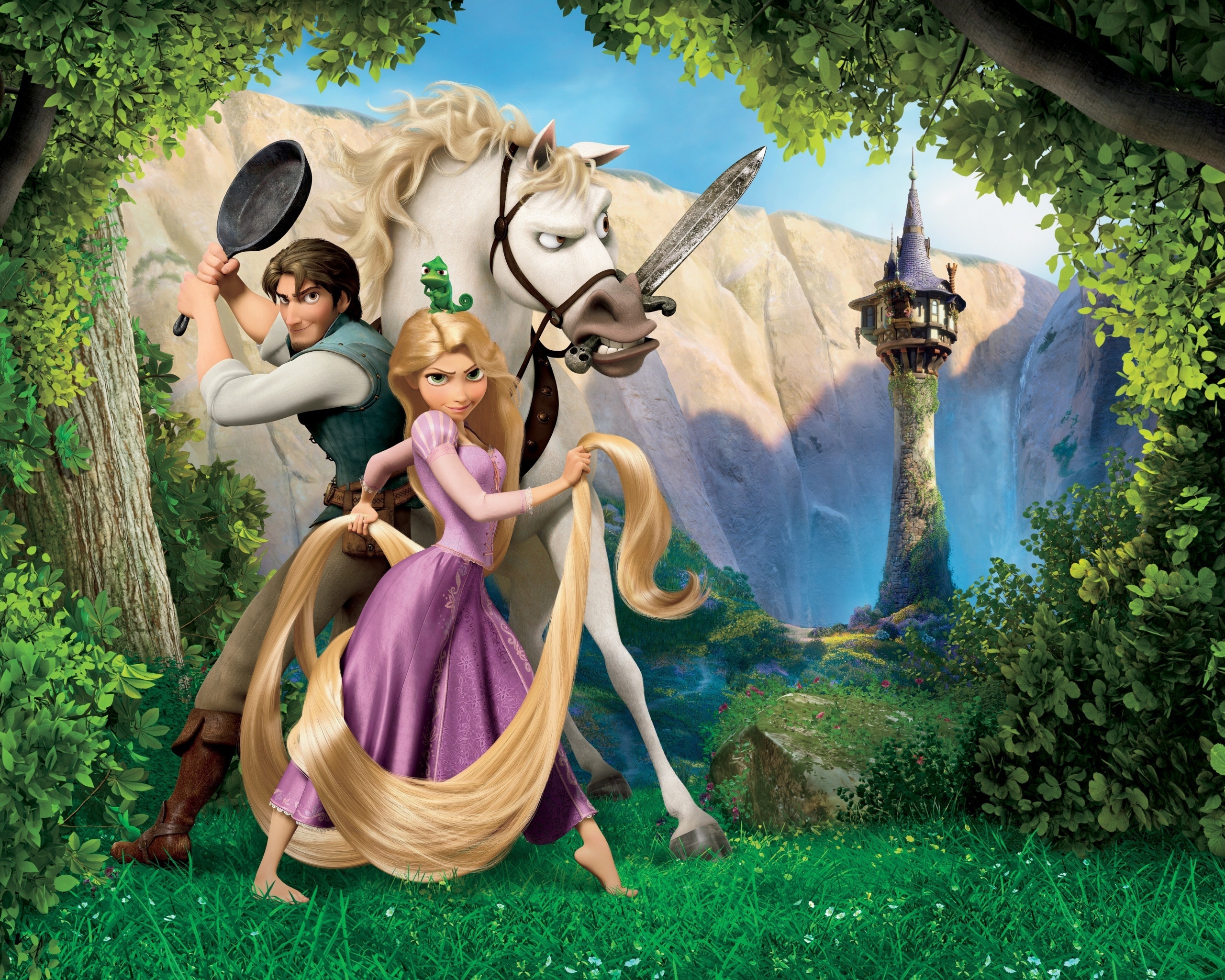 Рапунцель, Флин, Максимус и Паскаль обои