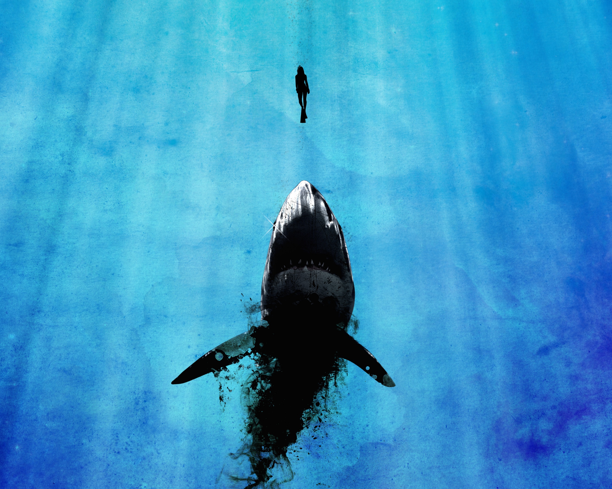 Акула гонится за человеком обои