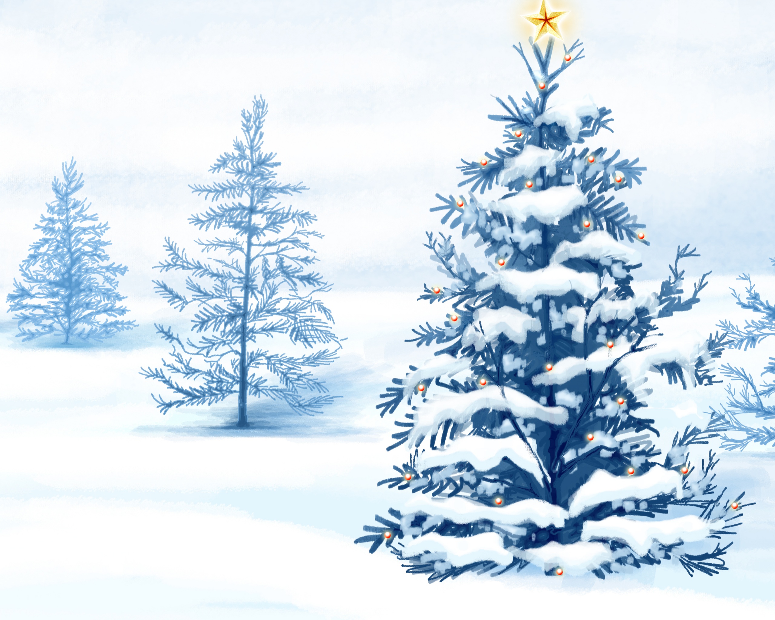 Украшенная ёлочка в лесу обои