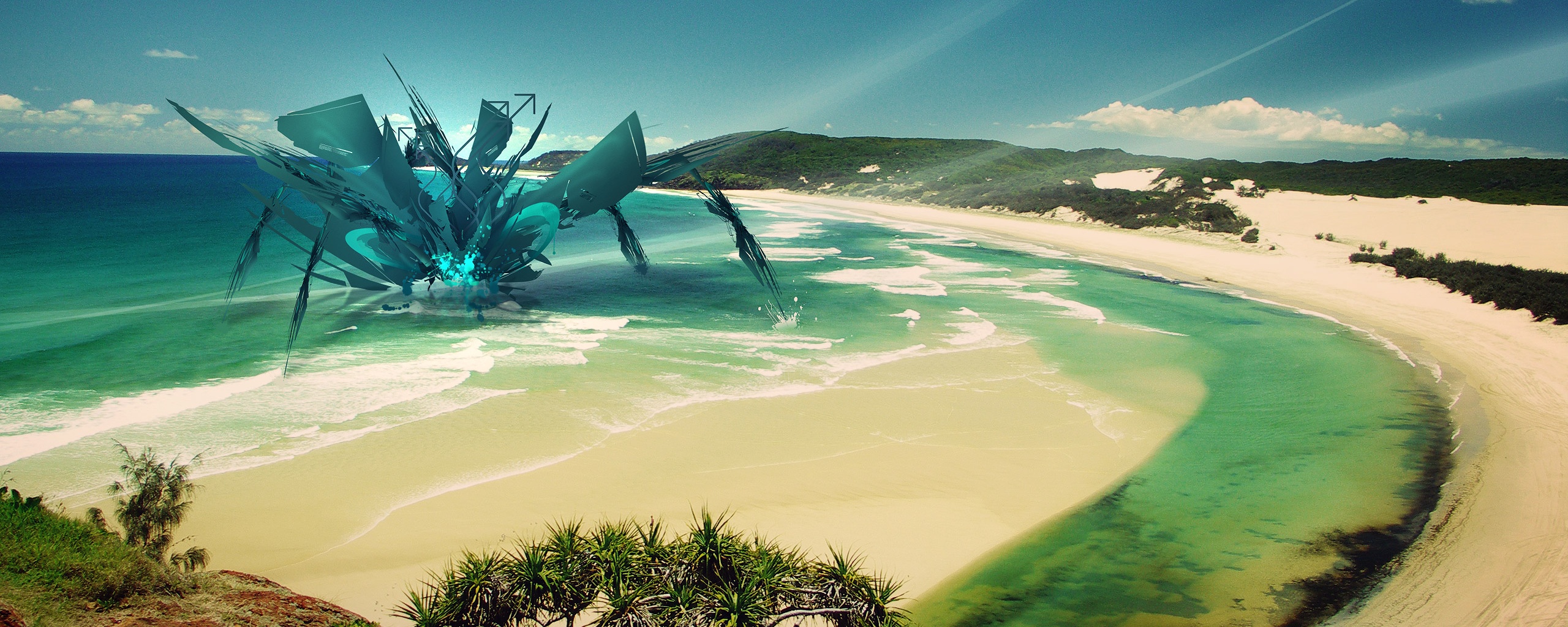 Робот на побережье обои