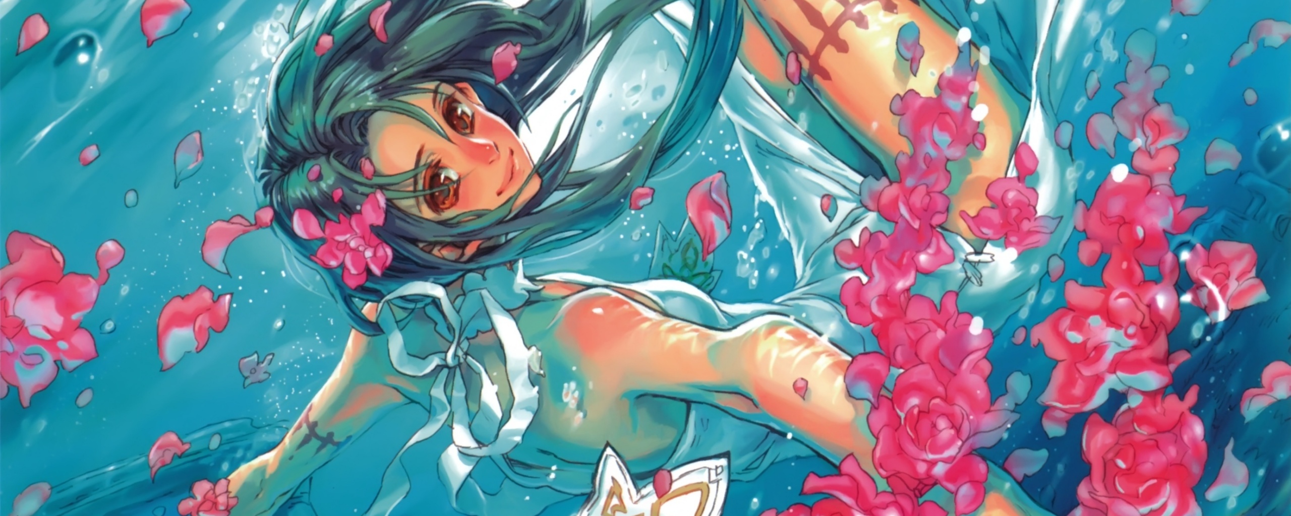 Девушка из аниме под водой обои