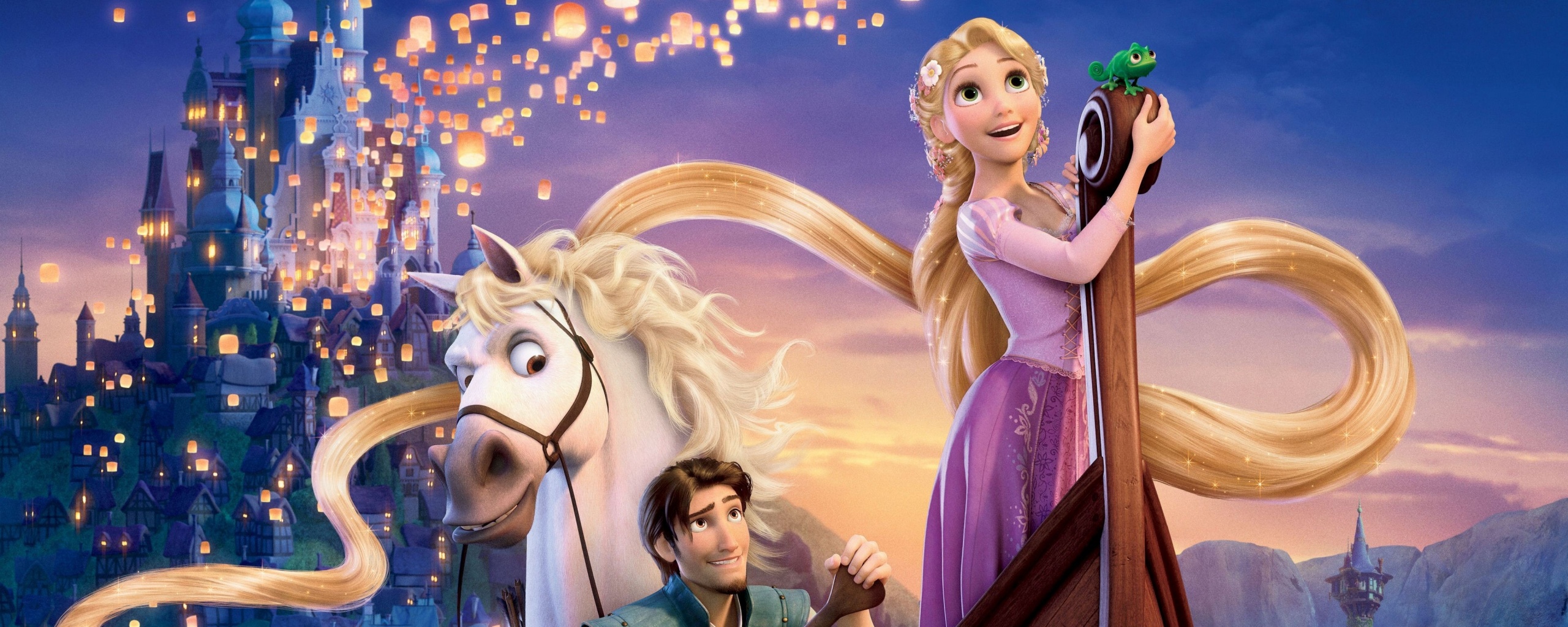 Рапунцель и Флин на лодке обои