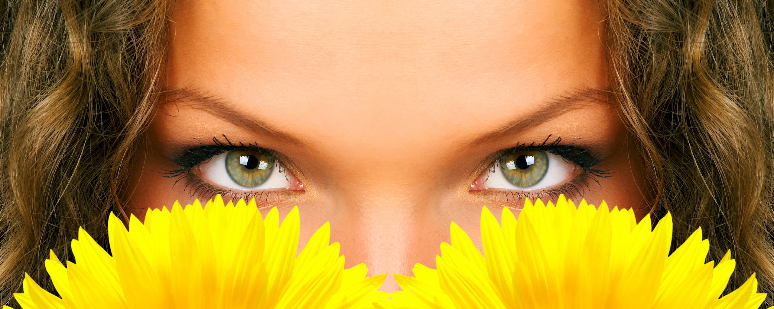 Девушка с желтыми ромашками обои