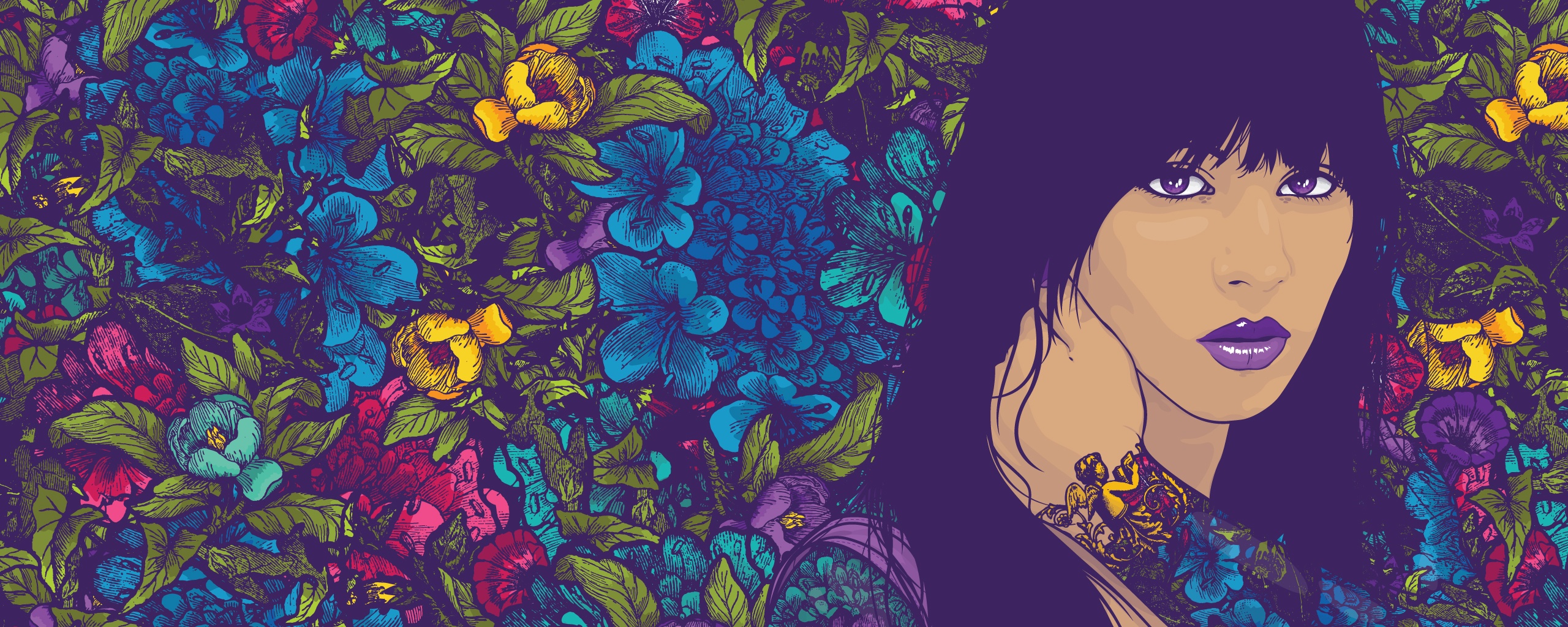 Девушка с цветочной тату обои