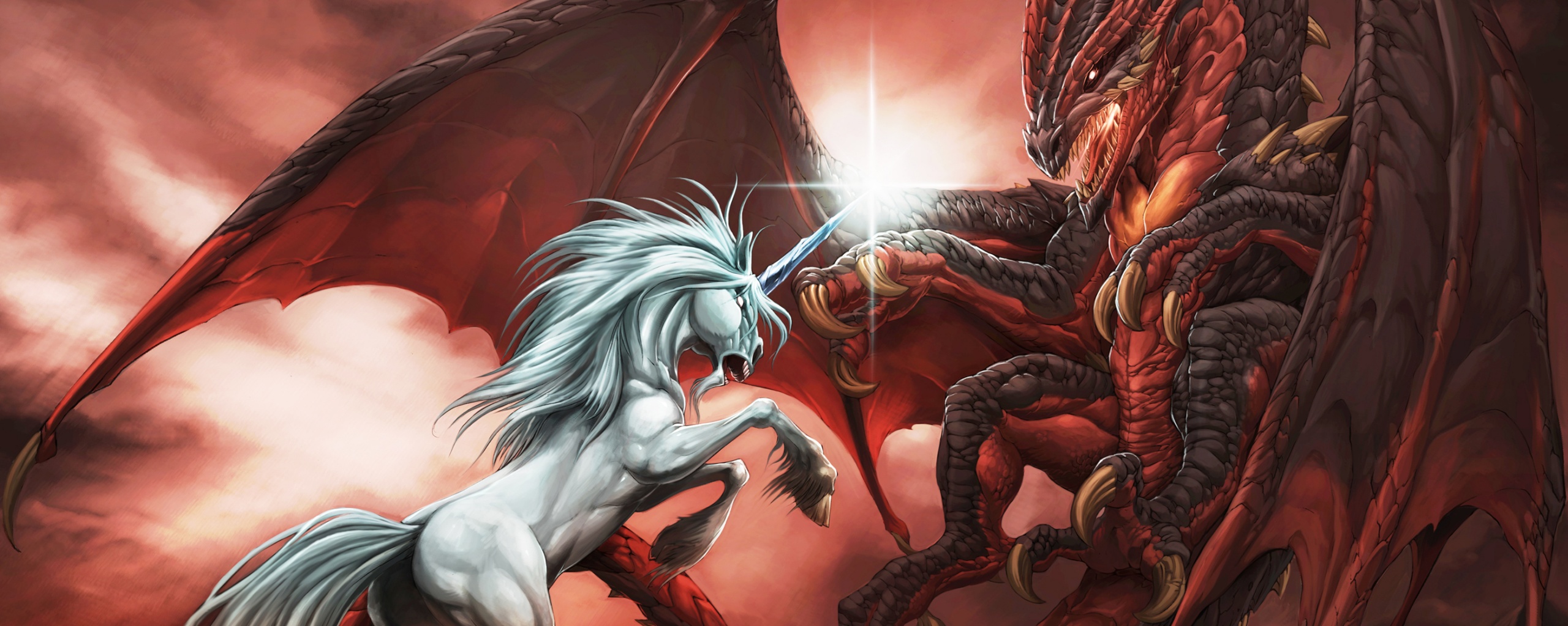 Дракон и единорог обои